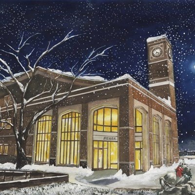 Hand Painted Watercolor of A Single Building with A Clock on Top in a Night View,by myDaVinci - myDaVinci